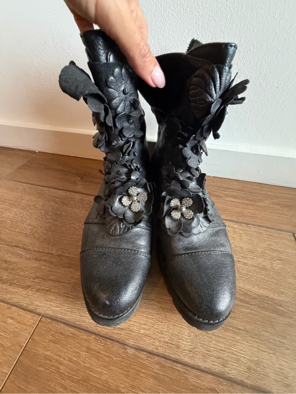 Jimmy Choo Black Floral Appliqué Ankle Boots - Picture 7 of 7